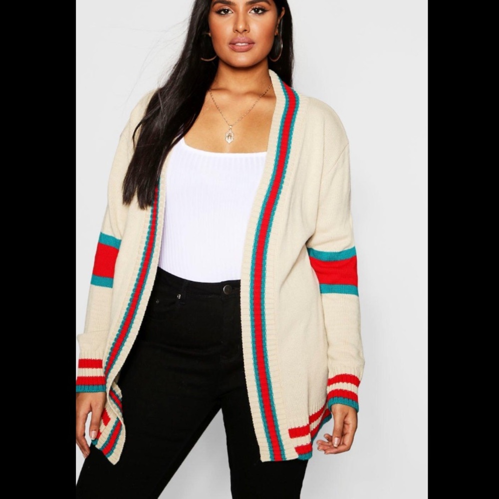 Plus Contrast Stripe Cardigan